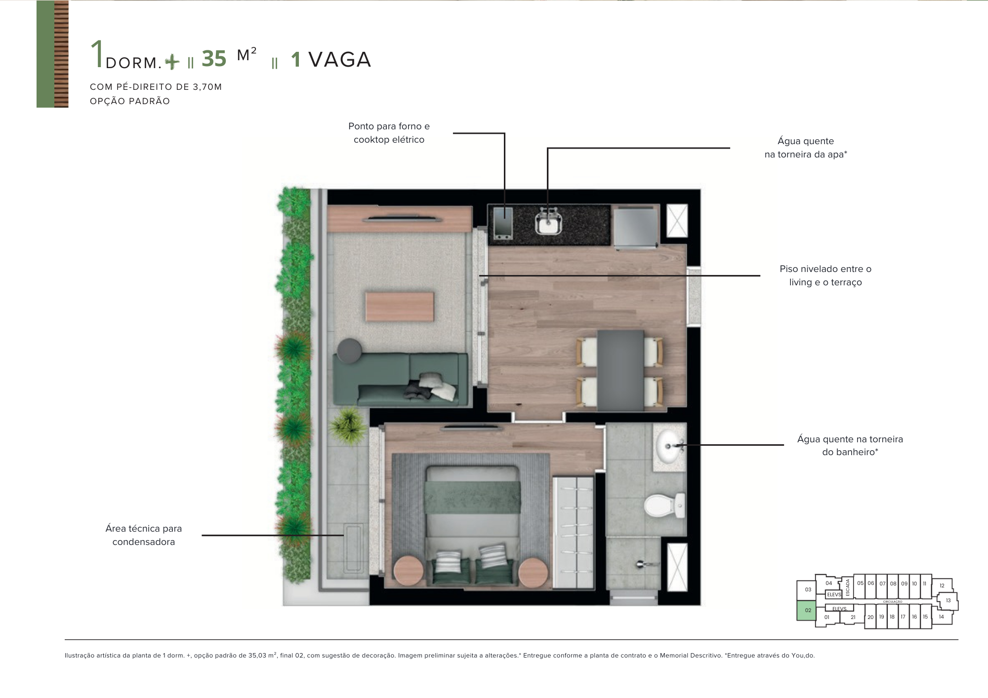 Living Integrado + 1 Dormitório Planta